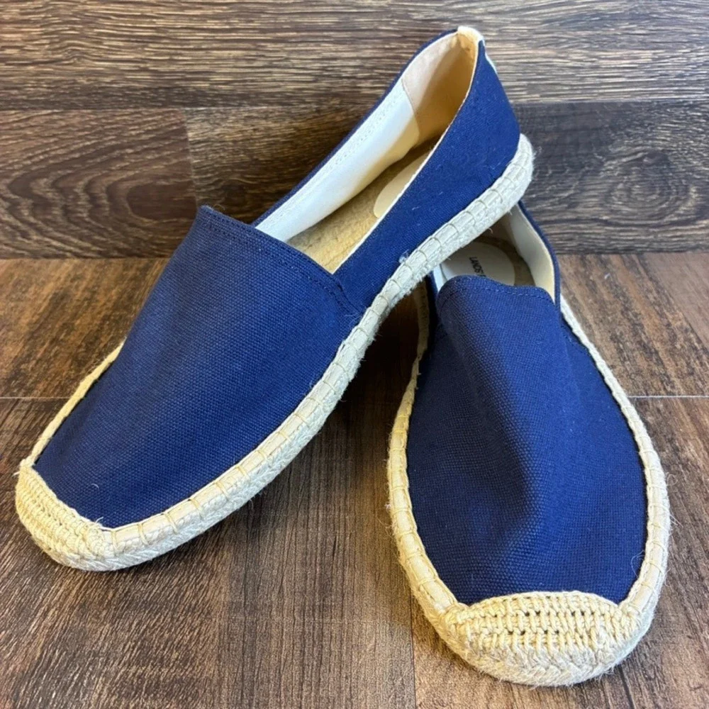 NWOT Lands End Women's Navy Blue Canvas Espadrille Flats Slip On Shoes Sz 11 M